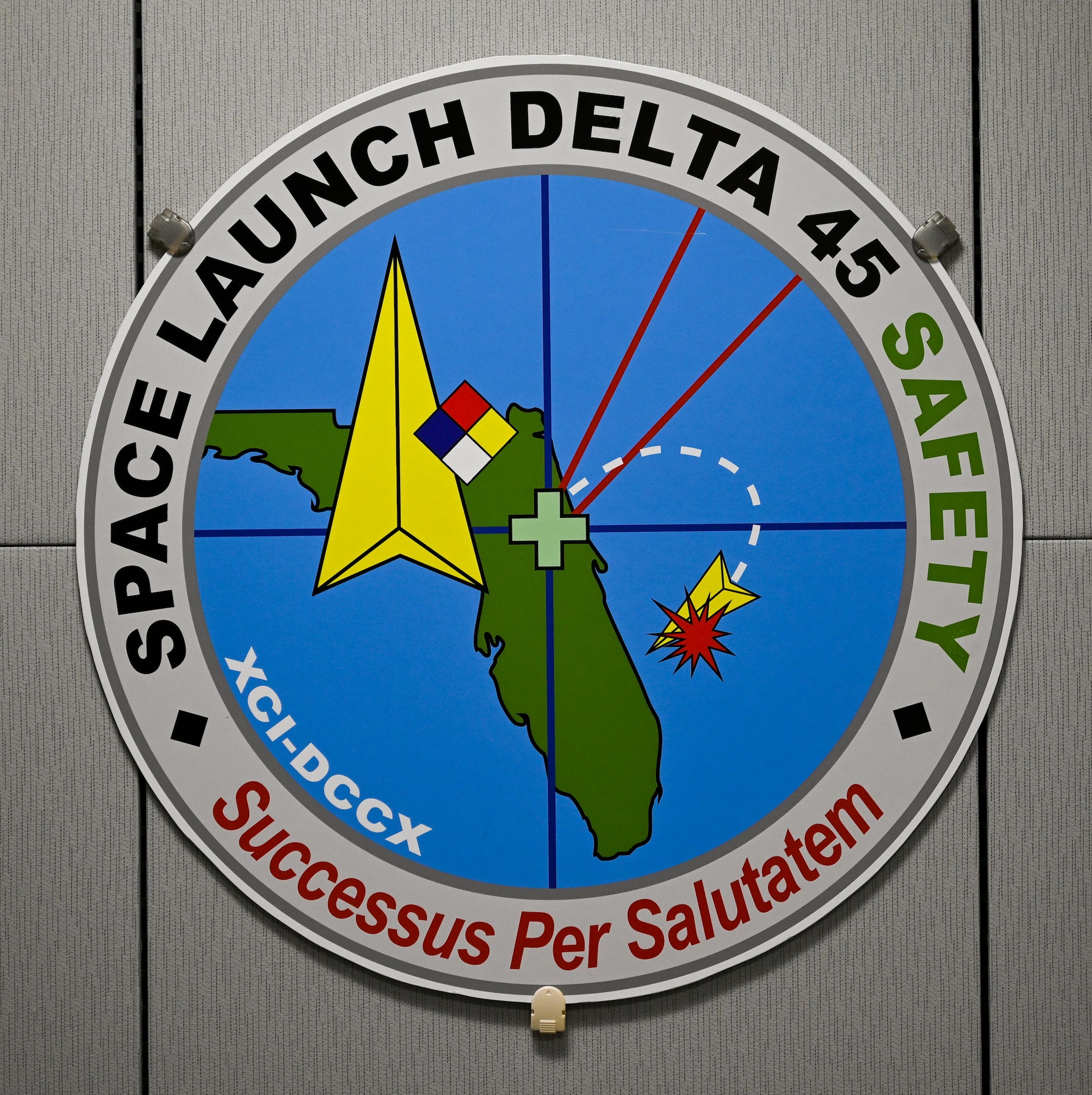 A Space Launch Delta 45 Safety sign is displayed at Patrick Space Force Base, Florida, June 5, 2026. Safety professionals are responsible for mission assurance, flight hazard analysis and range safety across Patrick Space Force Base and Cape Canaveral Space Force Station. (U.S. Space Force photo by Senior Airman Spencer Contreras)