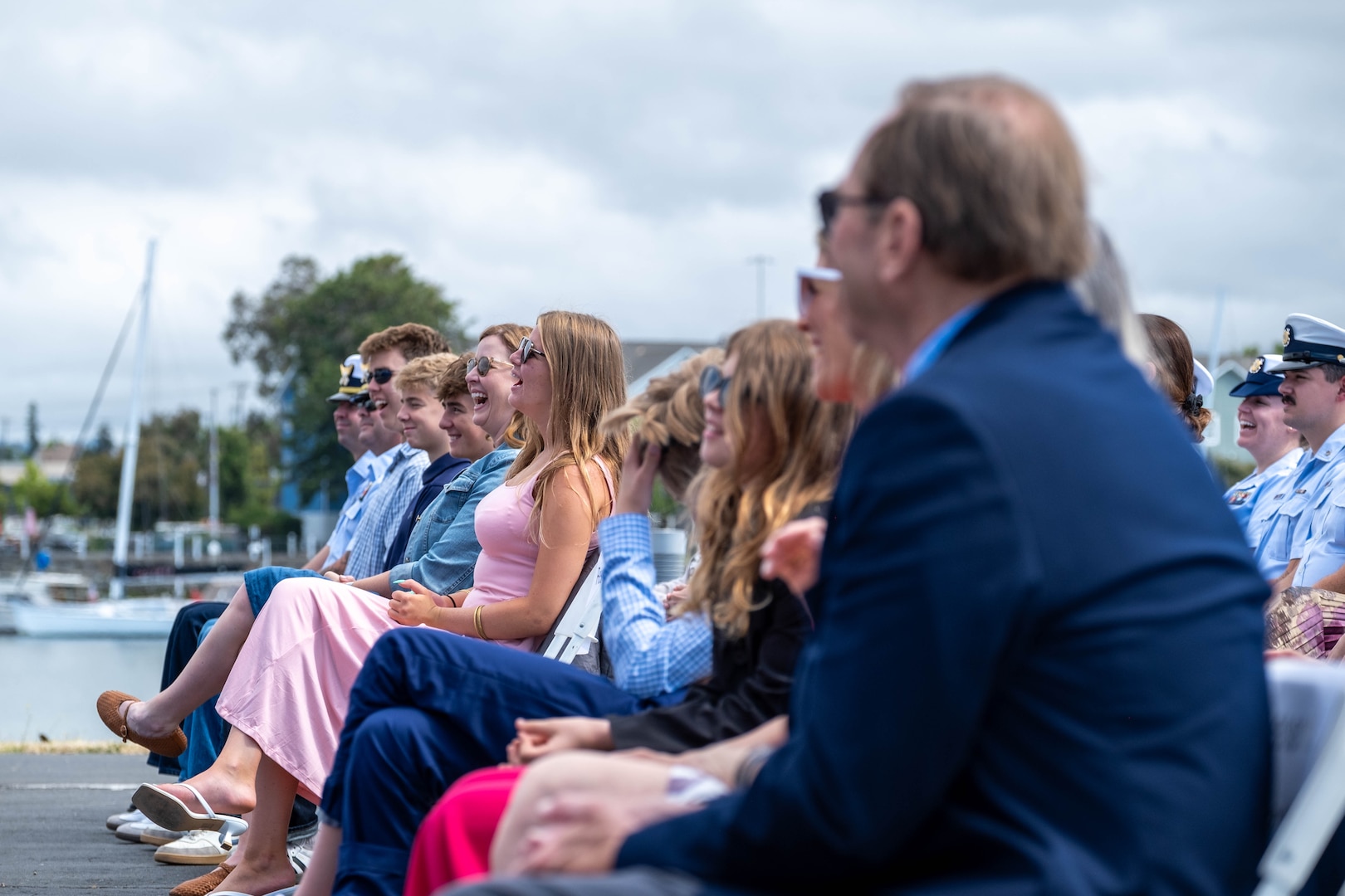 Official party family members attend Base Alameda change of command ceremony.