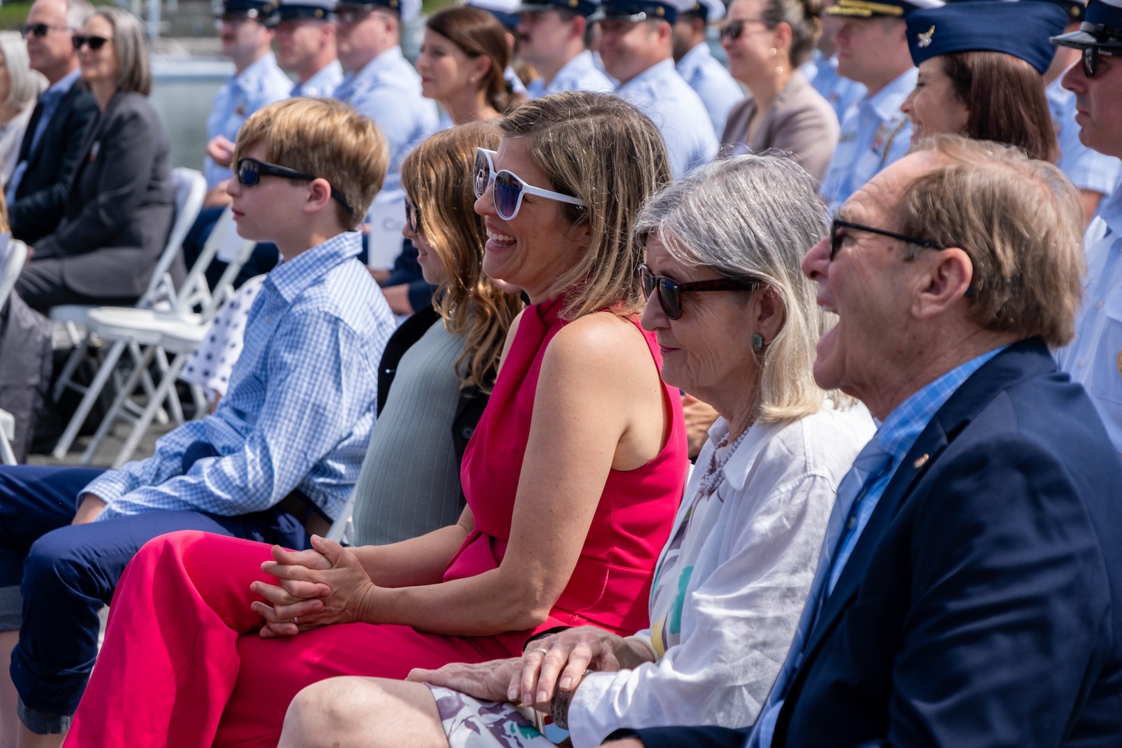 Official party family members attend Base Alameda change of command ceremony.