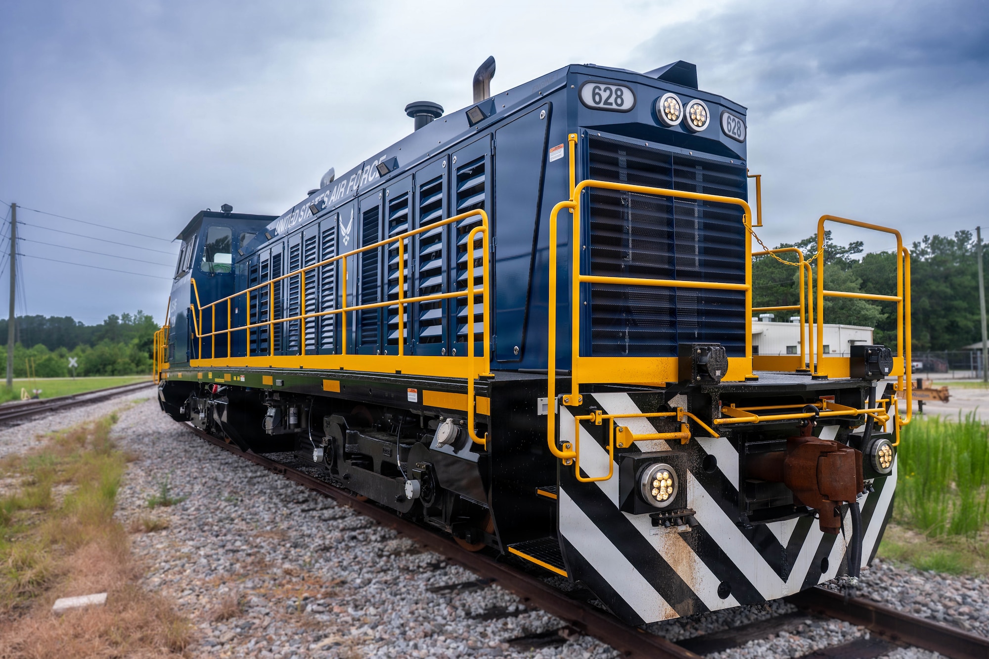 A photo of a locomotive sitting idle.