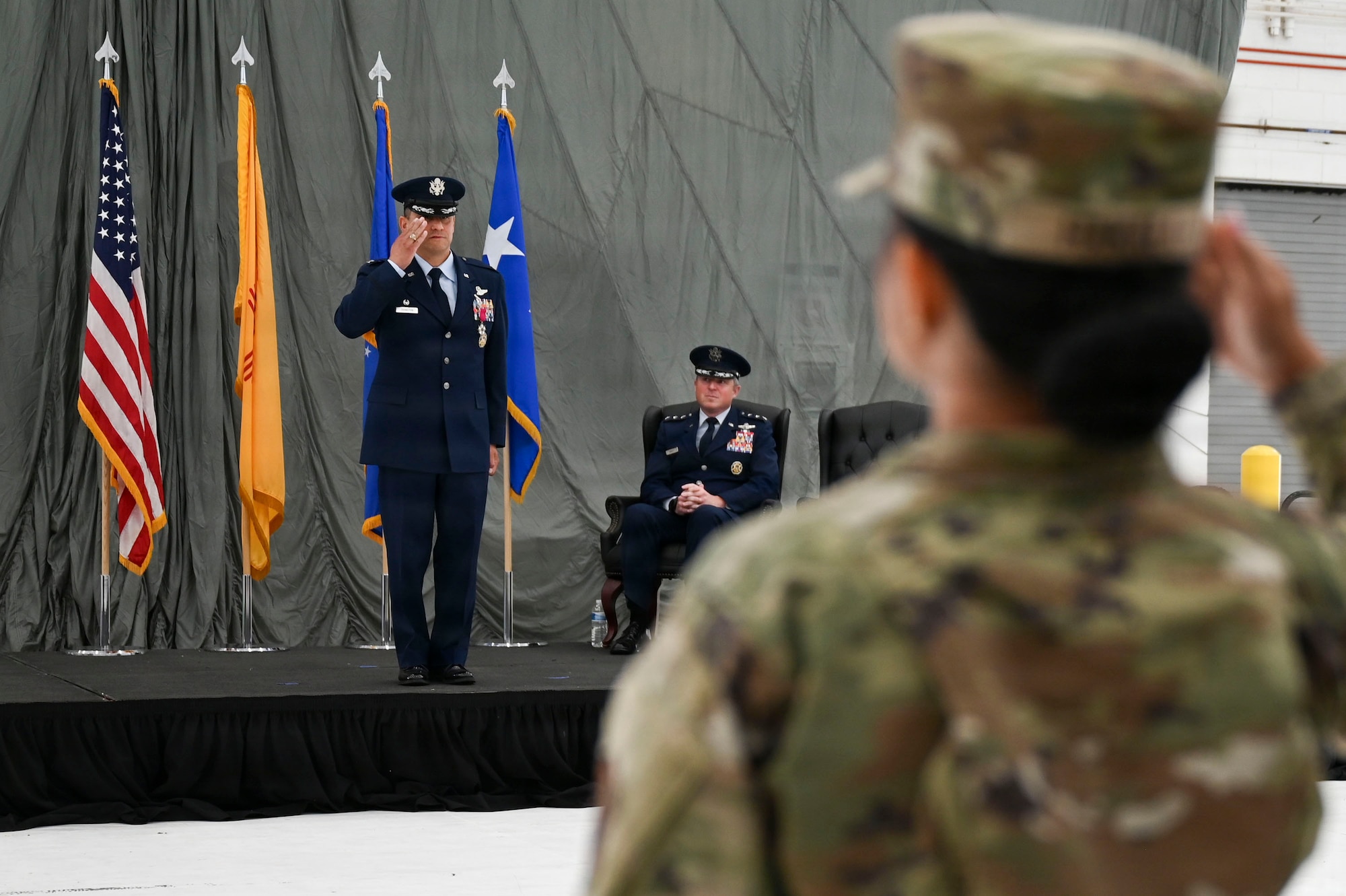 U.S. Air Force Col. Robert Johnston, outgoing 27th Special Operations Wing commander, receives his final salute as commander during a change of command ceremony at Cannon Air Force Base, New Mexico, June 18, 2026. While serving as commander of the 27th SOW, Johnston oversaw the establishment of a new Combat Arms Training and Maintenance facility that tripled the size of the previous facility, expanded access to quality medical care and he led the Wing through a historic number of crisis response operations and combat deployments. (U.S. Air Force photo by Staff Sgt. Corinna Morlan)