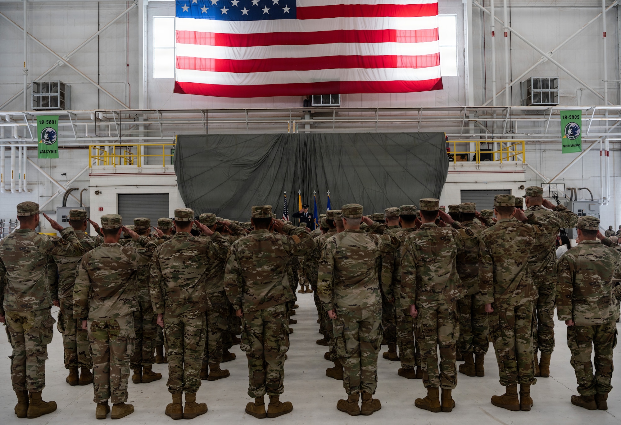 U.S. Air Force Col. Brett Cassidy, 27th Special Operations Wing commander, salutes a formation comprised of Airmen during the 27th SOW change of command at Cannon Air Force Base, New Mexico, June 18, 2026. During the ceremony, U.S. Air Force Col. Robert Johnston relinquished command of the 27th SOW to U.S. Air Force Col. Brett Cassidy, marking the formal transfer of authority, responsibility and accountability from one commander to another. (U.S. Air Force photo by Staff Sgt. Abbigayle Williams)
