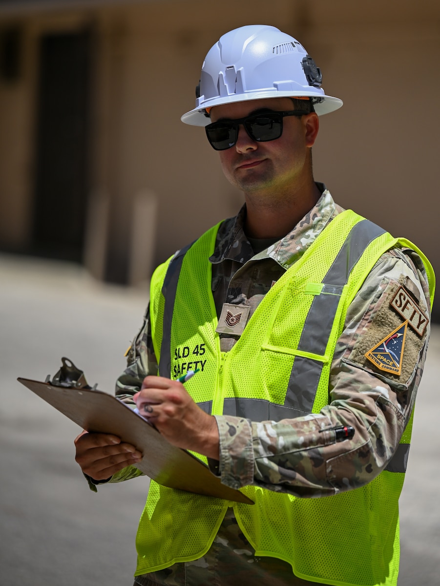 U.S. Air Force Tech. Sgt. Anthony Necker, Space Launch Delta 45 noncommissioned officer in charge of occupational safety, poses for a portrait at Patrick Space Force Base, Florida, June 5, 2026. Through leadership, dedication and a steadfast focus on workplace well-being, Necker has earned the title of Air Force Occupational Safety Career Professional of the Year. (U.S. Space Force photo by Senior Airman Spencer Contreras)