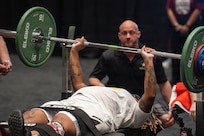 Retired U.S. Army Sgt. 1st Class Valerie Watkins participates in  the powerlifting event at the 2026 Warrior Games at the Henry B. González Convention Center in San Antonio, Texas, June 13, 2026.