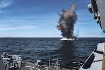 A Lithuanian visit, board, search, and seizure team assigned to Baltic Naval Squadron conduct a mine countermeasures exercise aboard Lithuanian Naval Force Hunt-class mine countermeasures vessel LNS Skalvis (M 53) during Baltic Operations (BALTOPS) 2026 in the Baltic Sea, June 10, 2026.