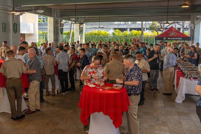 Senior leaders from across the Indo-Pacific gather for an icebreaker at the  Pacific Amphibious Leaders Symposium 2026 in Honolulu, Hawaii, June 16, 2026. Bringing together experts and leaders from across the Indo-Pacific, PALS fosters collaboration among allied and partner amphibious and maritime forces to share knowledge and recent operational insights. This year was the 12th iteration of the symposium and hosted senior leaders from 25 participating nations who are committed to a free and open Indo-Pacific, with the objective of strengthening and developing regional relationships. (U.S. Marine Corps photo by Lance Cpl. Roger-Junior Annoh)