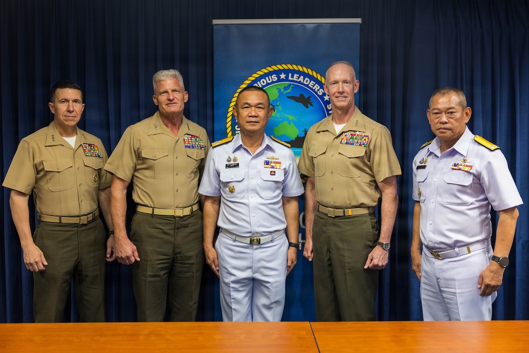Senior military leaders with the U.S. Marines Corps and Royal Thai Navy pose for a group photo during a key leader engagement at the Pacific Amphibious Leaders Symposium 2026 in Honolulu, Hawaii, June 17, 2026. Bringing together experts and leaders from across the Indo-Pacific, PALS fosters collaboration among allied and partner amphibious and maritime forces to share knowledge and recent operational insights. This year was the 12th iteration of the symposium and hosted senior leaders from 25 participating nations who are committed to a free and open Indo-Pacific, with the objective of strengthening and developing regional relationships. (U.S. Marine Corps photo by Lance Cpl. Roger-Junior Annoh)