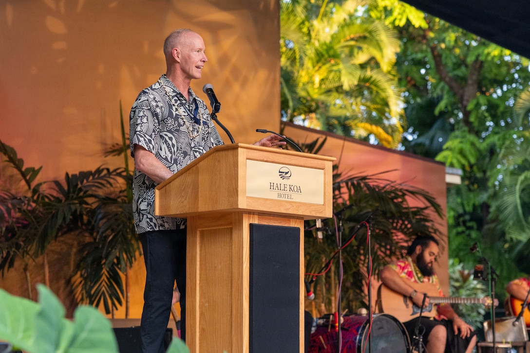 U.S. Marine Corps Lt. Gen. James F Glynn, the commander of U.S. Marine Corps Forces, Pacific, delivers remarks during a luau dinner at the Pacific Amphibious Leaders Symposium 2026 in Honolulu, Hawaii, June 17, 2026. Bringing together experts and leaders from across the Indo-Pacific, PALS fosters collaboration among allied and partner amphibious and maritime forces to share knowledge and recent operational insights. This year was the 12th iteration of the symposium and hosted senior leaders from 25 participating nations who are committed to a free and open Indo-Pacific, with the objective of strengthening and developing regional relationships. (U.S. Marine Corps photo by Lance Cpl. Roger-Junior Annoh)