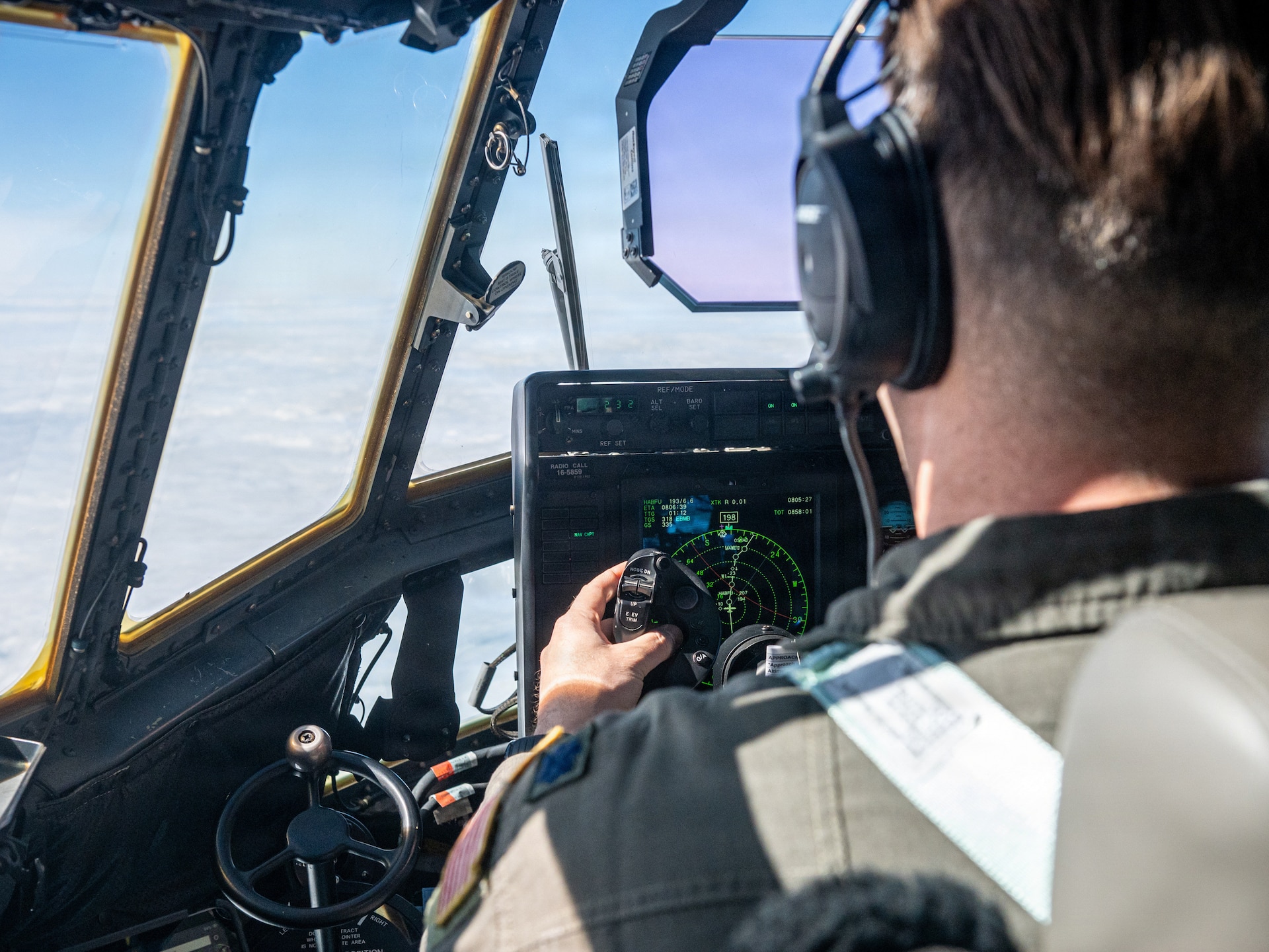 U.S. Air Force Lt. Col. Loren Miller, a pilot assigned to the 123rd Airlift Wing, Kentucky Air National Guard, flies a C-130J Super Hercules aircraft during an airlift mission for exercise Ramstein Flag to Melsbroek Air Base in Brussels, Belgium, June 15, 2026. The 123rd AW is providing tactical airlift support to NATO Allies throughout the month of June in support of Ramstein Flag 2026, an Allied Air Command large-scale, multi-location and joint operating area exercise with 18 participating nations and more than 200 aircraft. (U.S. Air National Guard photo by Senior Airman Annaliese Billings)