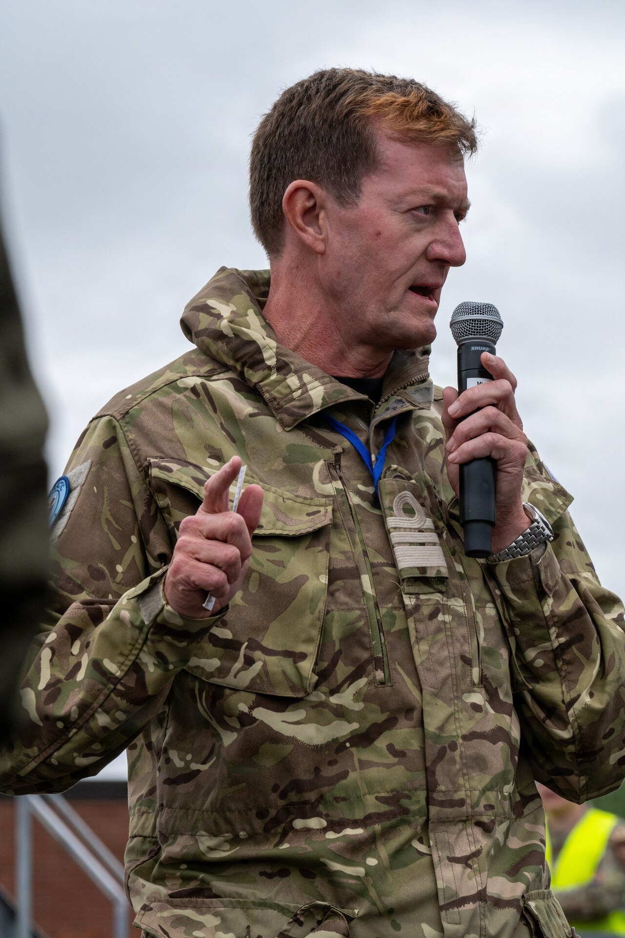Royal Navy Vice Adm. James Morley, deputy commander, NATO Joint Force Command Norfolk, speaks to distinguished visitors and media during a press engagement at Lapland Air Wing in Rovaniemi, Finland, during exercise Ramstein Flag, June 16, 2026. Ramstein Flag 2026 is a complex, large-scale, tactical-level exercise which demonstrates NATO’s determination to counter modern and emerging threats through distributed operations. (U.S. Air National Guard photo by Senior Airman Annaliese Billings)