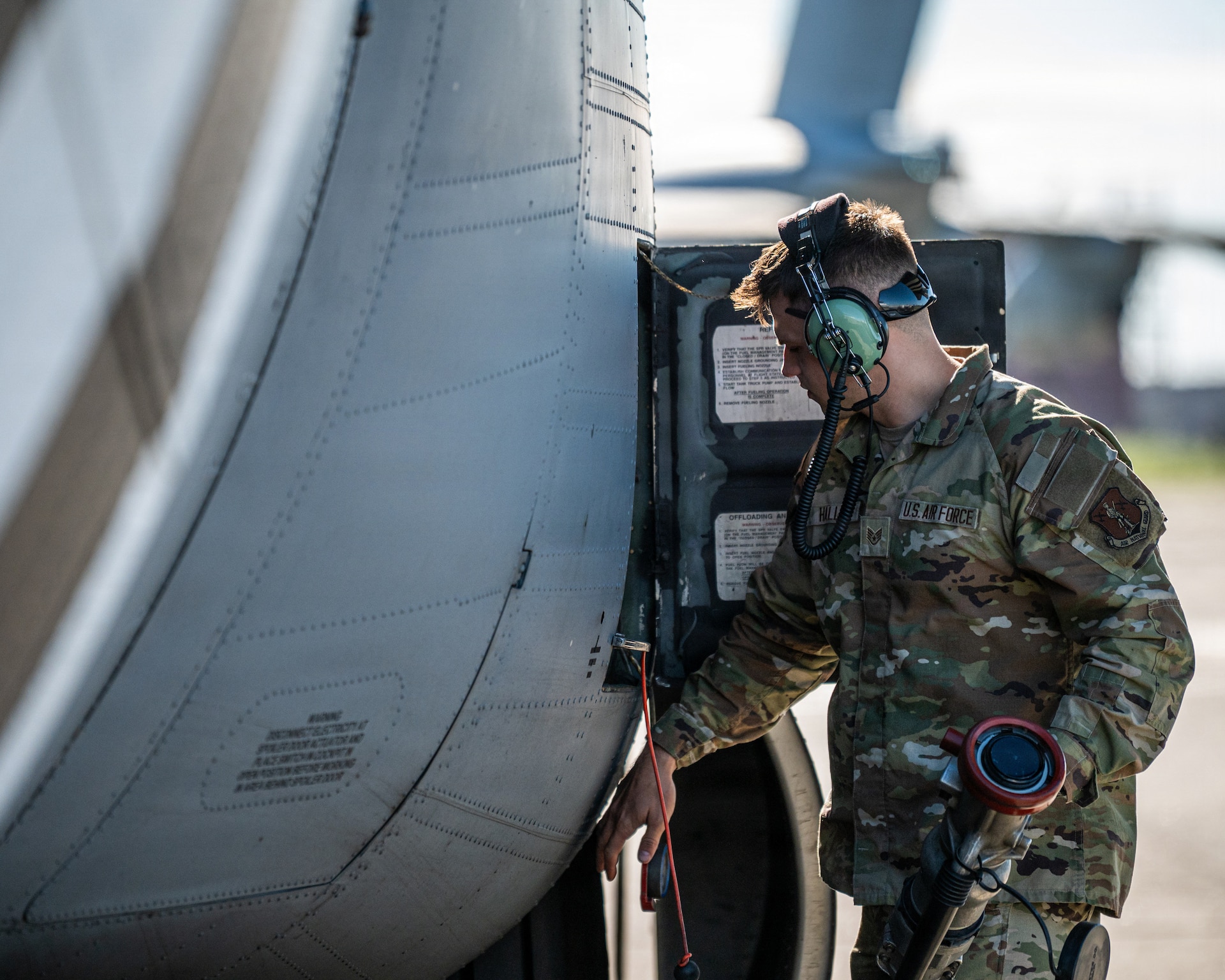 U.S. Air Force Staff Sgt. Ethan Hall, a crew chief assigned to the 123rd Maintenance Squadron, 123rd Airlift Wing, Kentucky Air National Guard, refuels a C-130J Super Hercules aircraft during an airlift mission after its arrival to Bodø, Norway, for exercise Ramstein Flag, June 15, 2026. The 123rd AW is providing tactical airlift support to NATO Allies throughout the month of June in support of Ramstein Flag 2026, an Allied Air Command large-scale, multi-location and joint operating area exercise with 18 participating nations and more than 200 aircraft. (U.S. Air National Guard photo by Senior Airman Annaliese Billings)