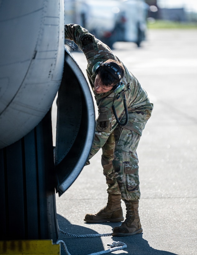 U.S. Air Force Staff Sgt. Ethan Hall, a crew chief assigned to the 123rd Maintenance Squadron, 123rd Airlift Wing, Kentucky Air National Guard, prepares to refuel a C-130J Super Hercules aircraft during an airlift mission to Bodø, Norway, as part of Ramstein June 15, 2026. The 123rd AW is providing tactical airlift support to NATO Allies throughout the month of June in support of Ramstein Flag 2026, an Allied Air Command large-scale, multi-location and joint operating area exercise with 18 participating nations and more than 200 aircraft. (U.S. Air National Guard photo by Senior Airman Annaliese Billings)