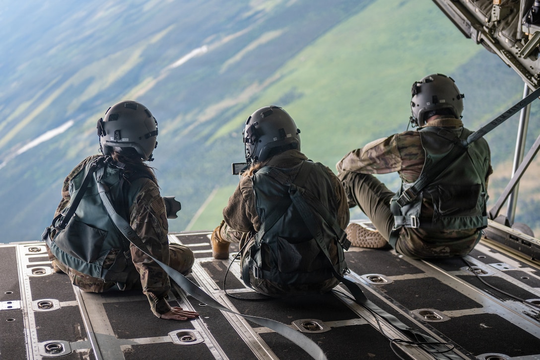 Airmen with the 123rd Airlift Wing, Kentucky Air National Guard, and the National Guard Bureau sit on the open ramp of a U.S. Air Force C-130J Super Hercules aircraft after photographing a NATO Allied aircraft formation over Finland during exercise Ramstein Flag, June 16, 2026. Ramstein Flag 2026 is a complex, large-scale, tactical-level exercise which demonstrates NATO’s determination to counter modern and emerging threats through distributed operations. (U.S. Air National Guard photo by Senior Airman Annaliese Billings)