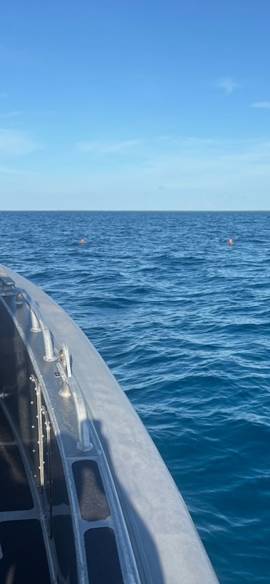 A U.S. Coast Guard Station Miami Beach boat crew approaches two men in the water, after both individuals reportedly drifted away from their vessel into Elliot Key, June 21, 2026. The Station Miami Beach Beach crew rescued both individuals and brought them back to their vessel near Ceasar Creek with no injuries reported. 
U.S. Coast Guard photo courtesy of Station Miami Beach rescue crew)