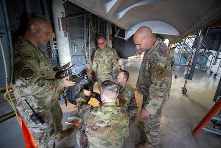 U.S. Air Force maintainers with the 123th Airlift Wing, Kentucky Air National Guard, train maintainers with the 139th Airlift Wing on the C-130J Hercules aircraft, at Louisville Air National Guard Base, Kentucky, March 9, 2026.