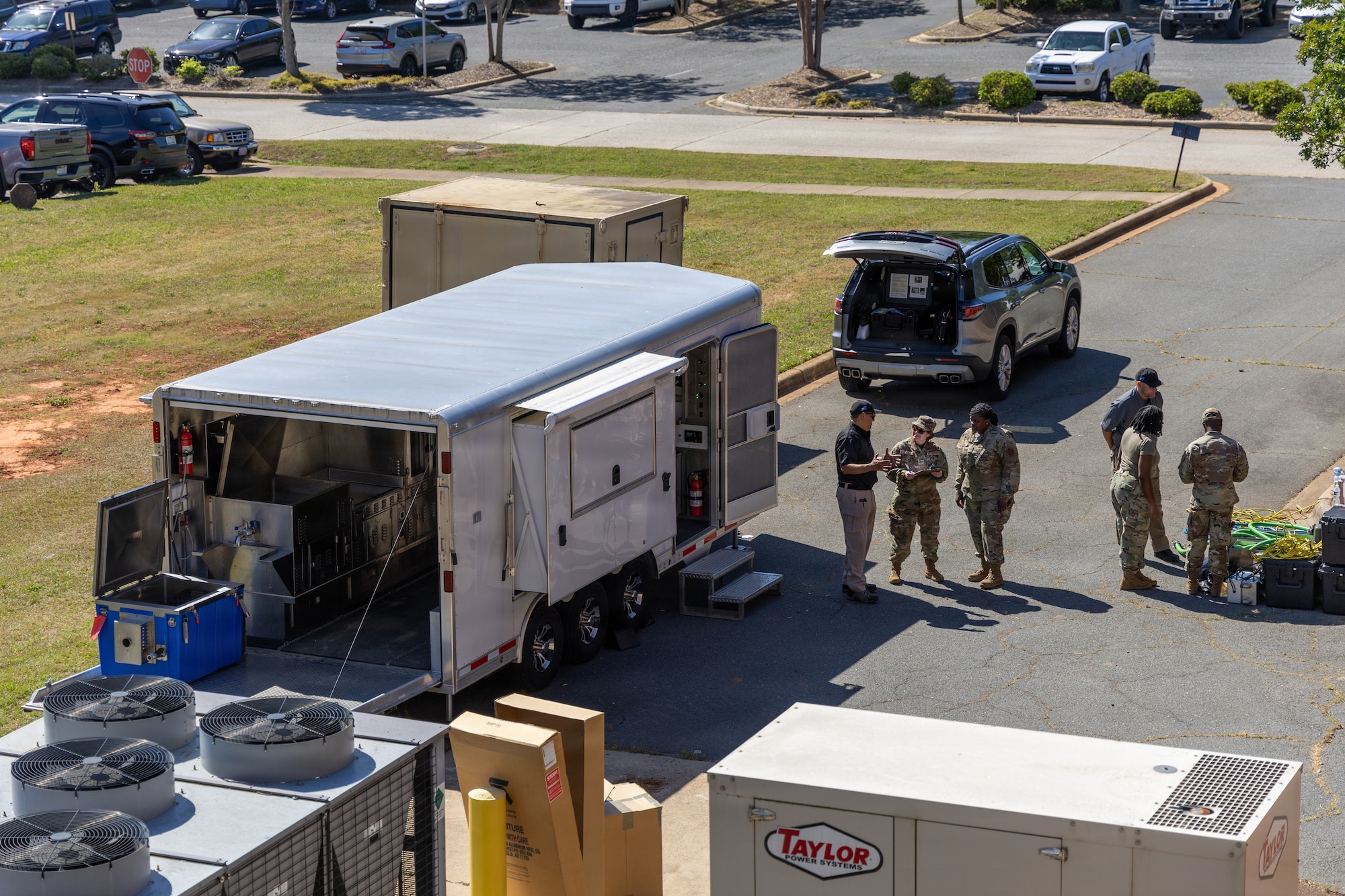 U.S. Airmen assigned to the 145th Force Support Squadron receive guidance on equipment inventory on the Disaster Readiness Mobile Kitchen Trailer (DRMKT) at the Charlotte Air National Guard Base, Charlotte, N.C., April 21-23, 2026.