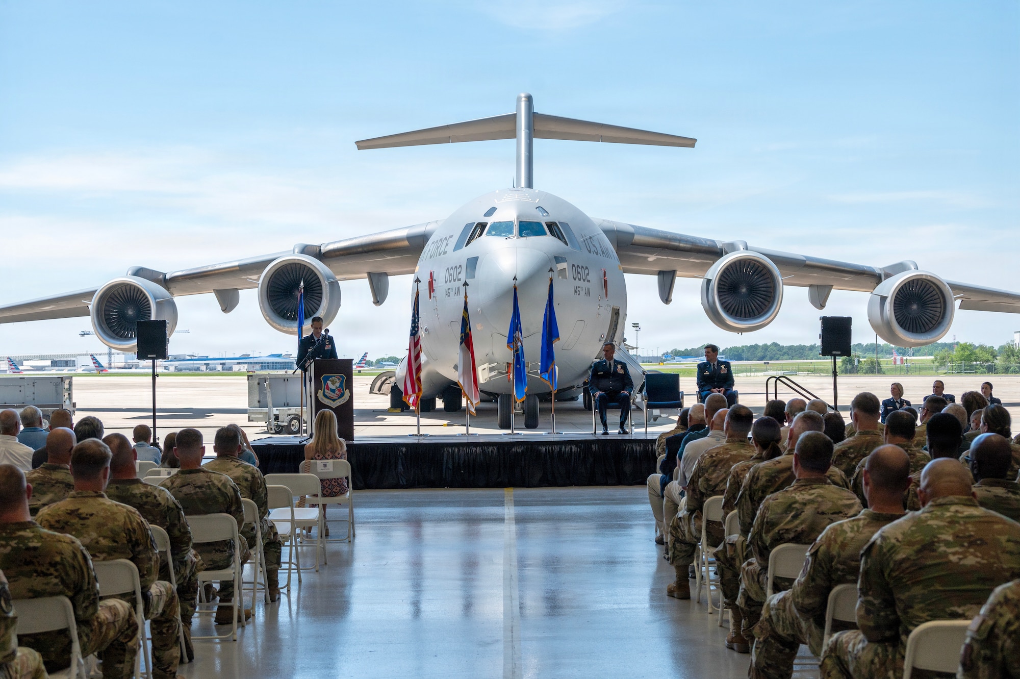 U.S. Air Force Col. Marshal T. Haylett, commander of the 145th Airlift Wing (AW), relinquished command to Col. Joseph P. King, former deputy commander of the 145th Operations Group, during a change of command ceremony at the Charlotte Air National Guard Base, Charlotte, N.C., June 5, 2026.