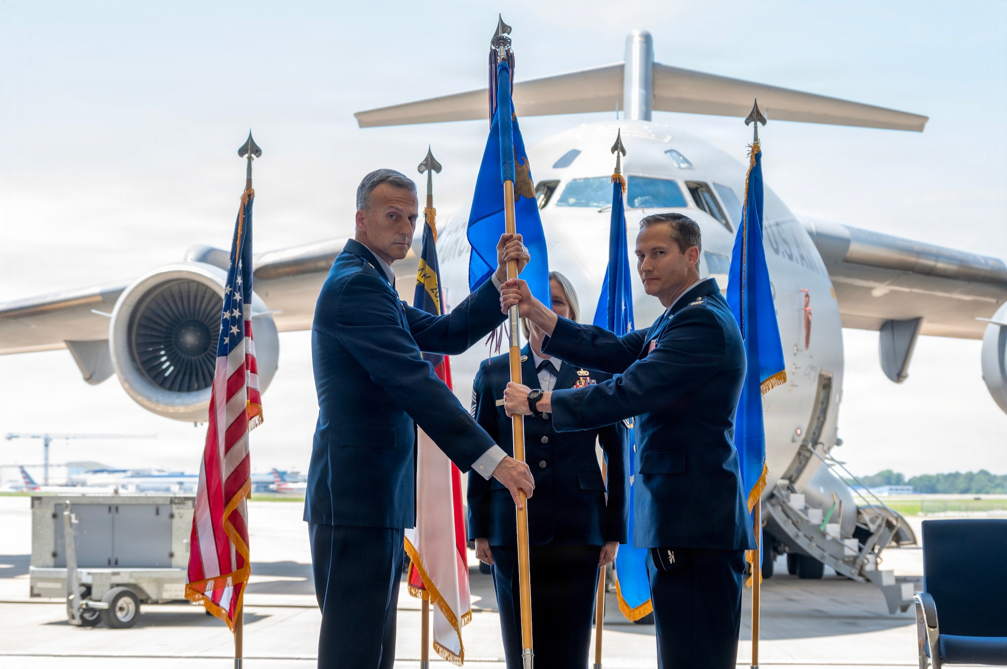 U.S. Air Force Col. Marshal T. Haylett, commander of the 145th Airlift Wing (AW), relinquished command to Col. Joseph P. King, former deputy commander of the 145th Operations Group, during a change of command ceremony at the Charlotte Air National Guard Base, Charlotte, N.C., June 5, 2026.