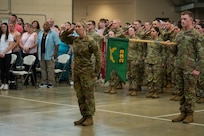 The “War Pigs” of the Illinois Army National Guard’s Springfield-based 233rd Military Police Co. salute during the unit’s mobilization ceremony, June 7, on Camp Lincoln in Springfield.