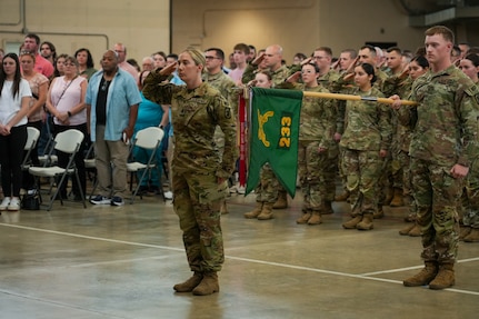 The “War Pigs” of the Illinois Army National Guard’s Springfield-based 233rd Military Police Co. salute during the unit’s mobilization ceremony, June 7, on Camp Lincoln in Springfield.