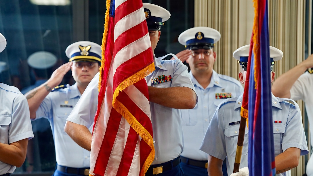 Senior Chief Petty Officer Calvin Hernandez assumes command of U.S. Coast Guard Station Apra Harbor from Chief Warrant Officer Kyle Breen-Tapia in a change of command ceremony at Top o’the Mar in Guam on June 23, 2026. Capt. Jessica Worst, commander of U.S. Coast Guard Forces Micronesia/Sector Guam, presided over the ceremony. During Breen-Tapia's tenure as officer-in-charge from June 2025 to June 2026, he led 51 active-duty and reserve personnel through more than 500 resource sorties and 2,500 underway hours across the remote waters of Micronesia, saving or assisting 106 lives. (U.S. Coast Guard photo by Lt. Sara Muir)