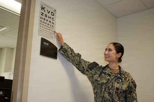 Hospitalman Chloe Gerimonte works at the Adult Medical Care Clinic at Navy Medicine Readiness and Training Command Twentynine Palms aboard Marine Corps Air Ground Combat Center Twentynine Palms, California, April 1, 2026. Gerimonte previously worked at the clinic as a civilian contractor before joining the Navy Hospital Corps and returning as an active-duty Sailor. (U.S. Navy photo by Hospital Apprentice Evelyn Zermeno, NH/NMRTC Twentynine Palms public affairs).