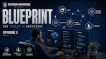 A graphic that says "Blueprint" with a man watching several computer screens.