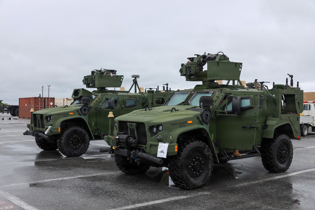 Marine Air Defense Integrated Systems arrive at Kadena Air Base, Okinawa, Japan, June 10, 2026. The MADIS is the U.S. Marine Corps’ advanced mobile air defense system designed to detect, track, and neutralize drones and low-altitude aircraft using missiles, cannons, and electronic warfare. As the Marine Corps’ purpose-built Division focused on the littorals, 3rd Marine Division remains committed to enhancing its ability to operate in a contested littoral environment and enable the Joint Force. The Division continues to maintain a high degree of operational readiness and flexibility to ensure regional deterrence, contributing to our overall mission of maintaining peace and stability in the Pacific. (U.S. Marine Corps photo by Cpl. Alexander O. Devereux)