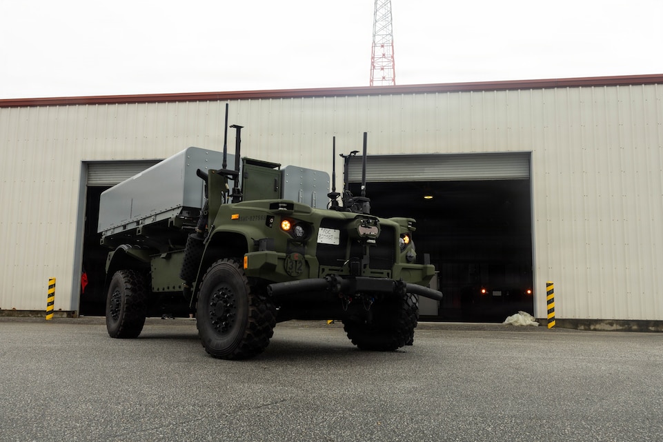 A Navy-Marine Expeditionary Ship Interdiction System is maneuvered on Camp Hansen, Okinawa, Japan, June 16, 2026. The NMESIS is a ground-based offensive anti-ship missile system, used in sea denial and littoral protection to offer a highly mobile and rapidly deployable island defense solution. As the Marine Corps’ purpose-built Division focused on the littorals, 3rd Marine Division remains committed to enhancing its ability to operate in a contested littoral environment and enable the Joint Force. The Division continues to maintain a high degree of operational readiness and flexibility to ensure regional deterrence, contributing to our overall mission of maintaining peace and stability in the Pacific. (U.S. Marine Corps photo by Lance Cpl. Sawyer J. Abbott)
