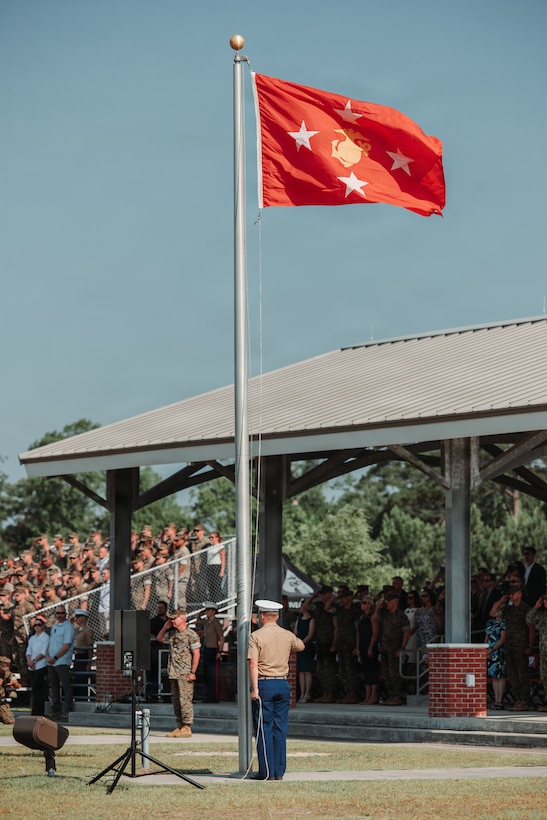 The 39th Commandant of the Marine Corps, Gen. Eric M. Smith, is honored during the MARSOC change of command ceremony on Marine Corps Base Camp Lejeune, North Carolina, June 12, 2026. During the ceremony, Maj. Gen. Peter D. Huntley relinquished command of MARSOC to Maj. Gen. Michael A. Brooks, a tradition symbolizing the transfer of authority, responsibility and accountability of the Marines and Sailors under his charge. (U.S. Marine Corps photo by Lance Cpl. Jared Saul)