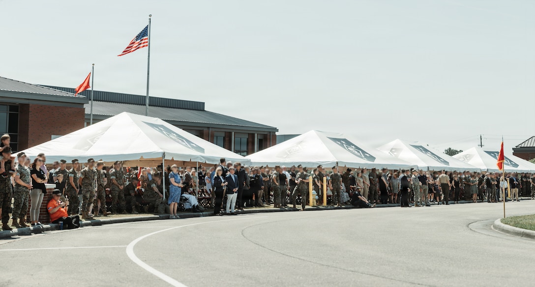 U.S. Marines, Sailors and civilians with Marine Forces Special Operations observe the capabilities exercise held in honor of MARSOC’s heritage week celebration, at Marine Corps Base Camp Lejeune, North Carolina, April 24, 2026. MARSOC celebrates 20 years since its activation, which began after Secretary of Defense Donald Rumsfeld directed the establishment of a Marine Corps component within U.S. Special Operations Command on February 24, 2006. (U.S. Marine Corps photo by Staff Sgt. Andrew Skiver)
