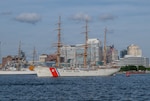 U.S. Coast Guard Cutter Eagle (WIX 327) transits the Elizabeth River, June 22, 2026, after participating in Sail250 Virginia in Norfolk. Eagle served as the leading tall ship in the parade of sail and welcomed visitors throughout the maritime festival celebrating America's 250th anniversary. (U.S. Coast Guard photo by Petty Officer 3rd Class Mason Svitenko)