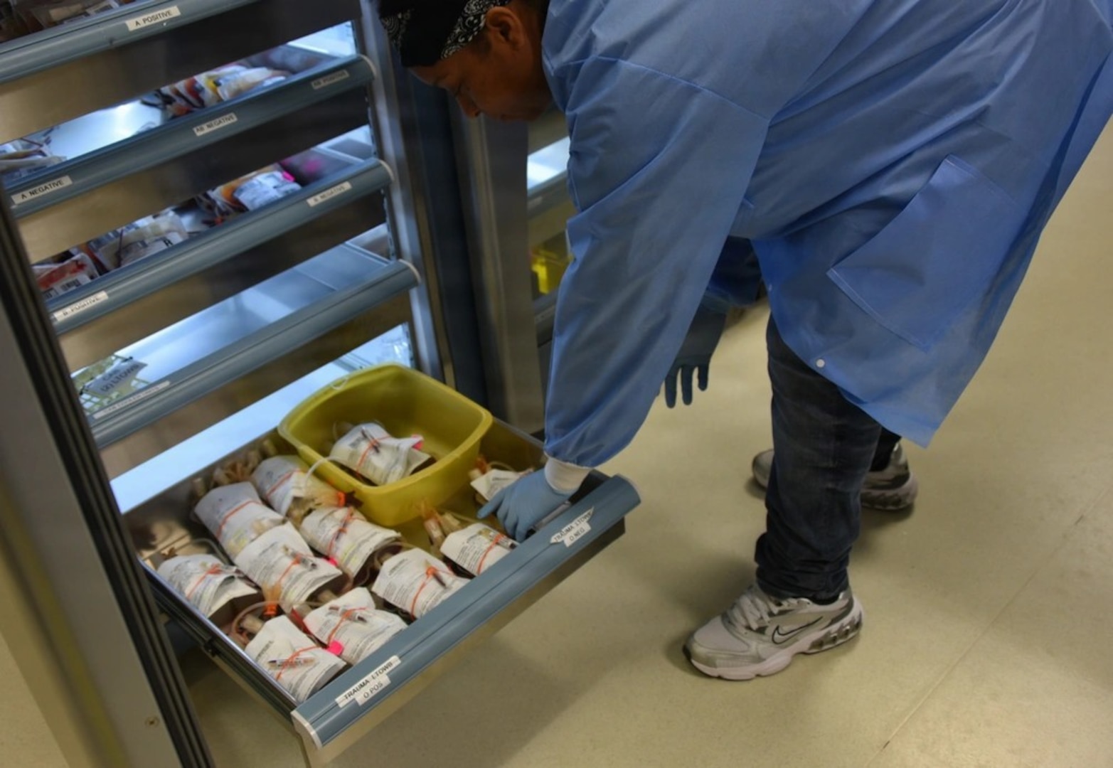 Womack Army Medical Center Blood Bank technician, Phylicia Wright sends out units for trauma patients. The Blood Bank is responsible for preparing units of blood to replenish massive volume loss during emergencies, April 23, 2026, Fort Bragg North Carolina. (Photo by Keisha Frith, Womack Army Medical Center Public Affairs Office