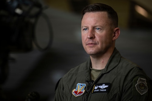 U.S. Air Force Col. Ryan Thulin, 325th Fighter Wing commander, talks with local media following the 325th Fighter Wing change of command ceremony at Tyndall Air Force Base, Florida, June 23, 2026. As the installation transitions to host three operational F-35A Lightning II squadrons, the 325th Fighter Wing remains focused on its core mission of delivering lethal, agile and ready global airpower, anywhere and anytime. (U.S. Air Force photo by Tech. Sgt. Charles Welty)