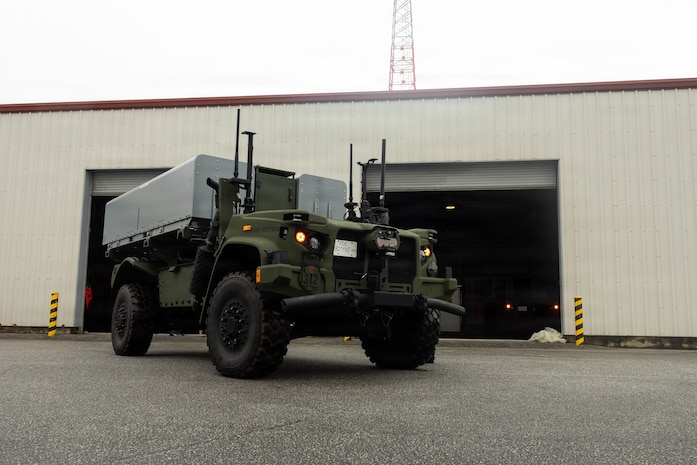 A Navy-Marine Expeditionary Ship Interdiction System is maneuvered on Camp Hansen, Okinawa, Japan, June 16, 2026. The NMESIS is a ground-based offensive anti-ship missile system, used in sea denial and littoral protection to offer a highly mobile and rapidly deployable island defense solution. As the Marine Corps’ purpose-built Division focused on the littorals, 3rd Marine Division remains committed to enhancing its ability to operate in a contested littoral environment and enable the Joint Force. The Division continues to maintain a high degree of operational readiness and flexibility to ensure regional deterrence, contributing to our overall mission of maintaining peace and stability in the Pacific. (U.S. Marine Corps photo by Lance Cpl. Sawyer J. Abbott)