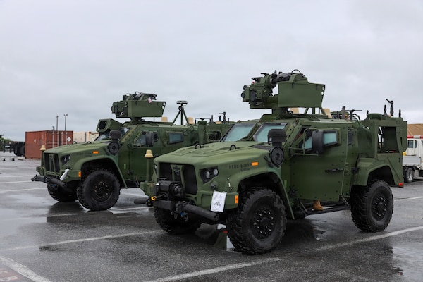 Marine Air Defense Integrated Systems arrive at Kadena Air Base, Okinawa, Japan, June 10, 2026. The MADIS is the U.S. Marine Corps’ advanced mobile air defense system designed to detect, track, and neutralize drones and low-altitude aircraft using missiles, cannons, and electronic warfare. As the Marine Corps’ purpose-built Division focused on the littorals, 3rd Marine Division remains committed to enhancing its ability to operate in a contested littoral environment and enable the Joint Force. The Division continues to maintain a high degree of operational readiness and flexibility to ensure regional deterrence, contributing to our overall mission of maintaining peace and stability in the Pacific. (U.S. Marine Corps photo by Cpl. Alexander O. Devereux)