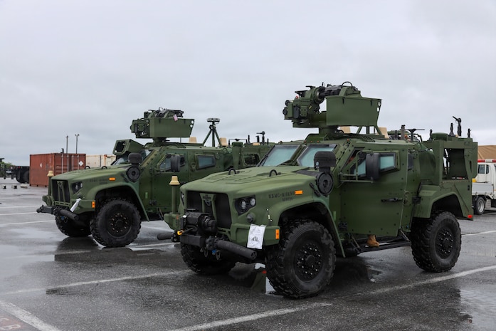 Marine Air Defense Integrated Systems arrive at Kadena Air Base, Okinawa, Japan, June 10, 2026. The MADIS is the U.S. Marine Corps’ advanced mobile air defense system designed to detect, track, and neutralize drones and low-altitude aircraft using missiles, cannons, and electronic warfare. As the Marine Corps’ purpose-built Division focused on the littorals, 3rd Marine Division remains committed to enhancing its ability to operate in a contested littoral environment and enable the Joint Force. The Division continues to maintain a high degree of operational readiness and flexibility to ensure regional deterrence, contributing to our overall mission of maintaining peace and stability in the Pacific. (U.S. Marine Corps photo by Cpl. Alexander O. Devereux)