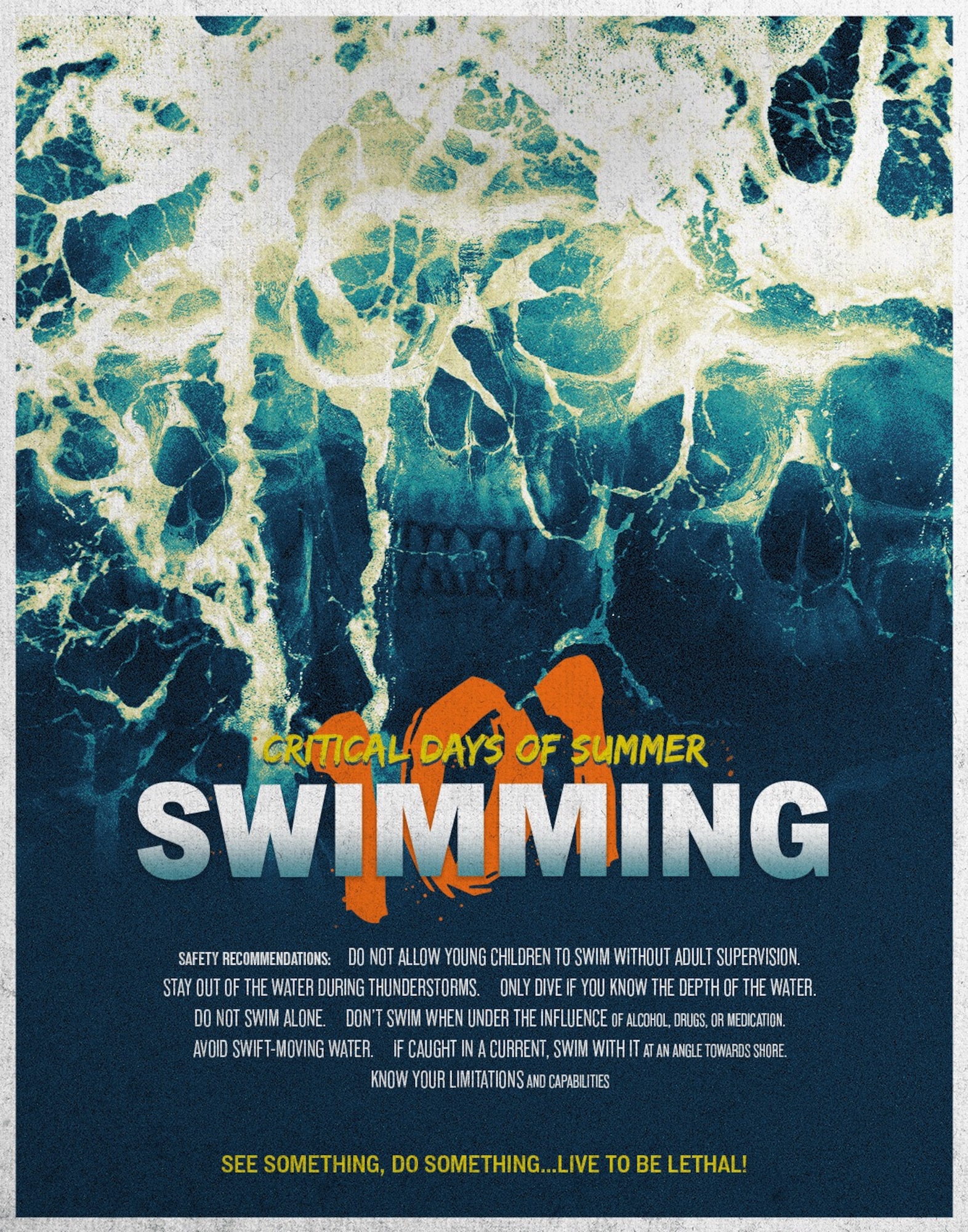 The Arnold Engineering Development Complex Safety team is urging those across the Complex who plan on visiting lakes, beaches or pools this summer to keep water safety at the forefront. Among other recommendations, the Safety team advises never to swim alone. (U.S. Air Force illustration by Wilbur Wood)