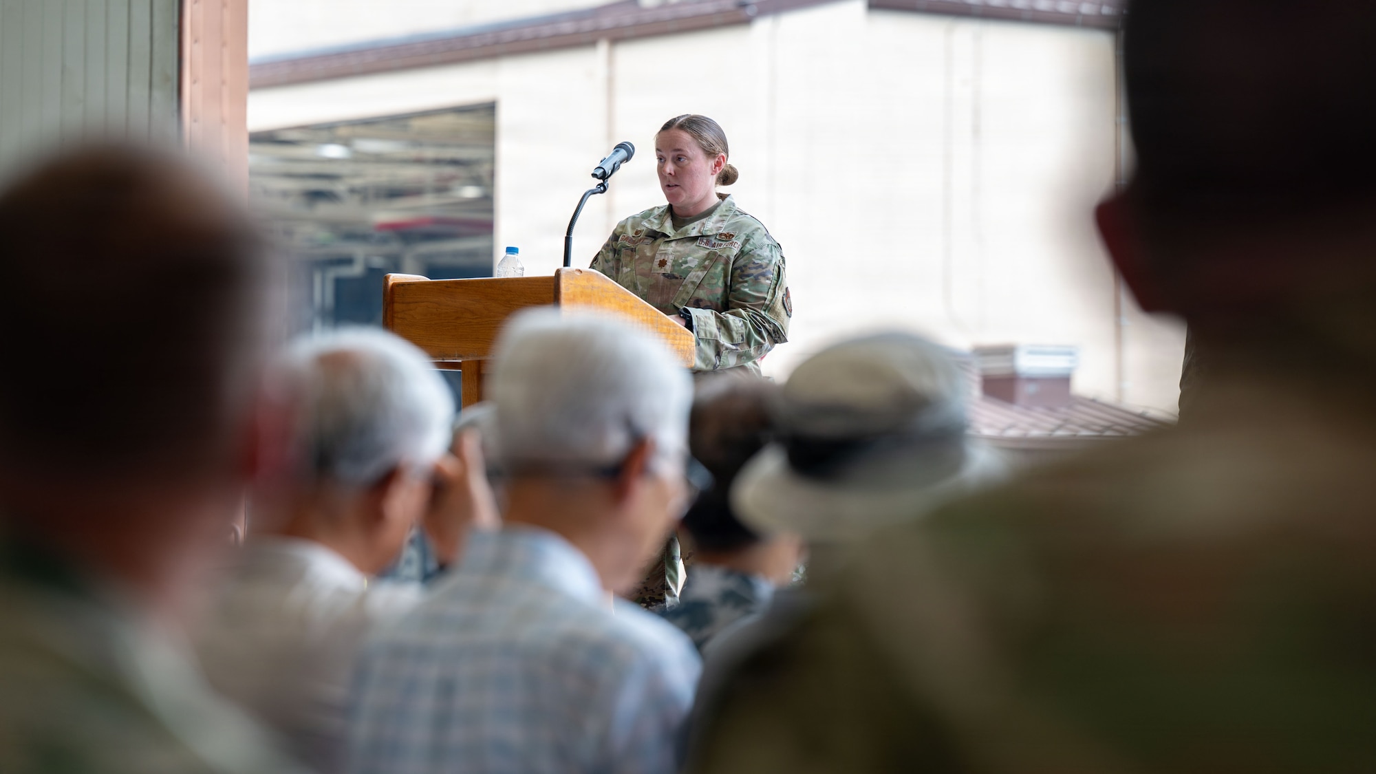 Airmen participate in a change of command ceremony at Osan.