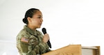 Pfc. Kingsley Kuka relaxes in traditional regalia following her historic remarks at the 150th-anniversary commemoration of the Battle of the Rosebud on June 17 at Rosebud Battlefield State Park, Montana. The anniversary included a wreath-laying ceremony which served as a centerpiece of the event, bringing together representatives from multiple tribal nations, members of the Kobold family, Kuka, and Myron Red Sleeves who both represented the Northern Cheyenne Tribe and the U.S. Army.