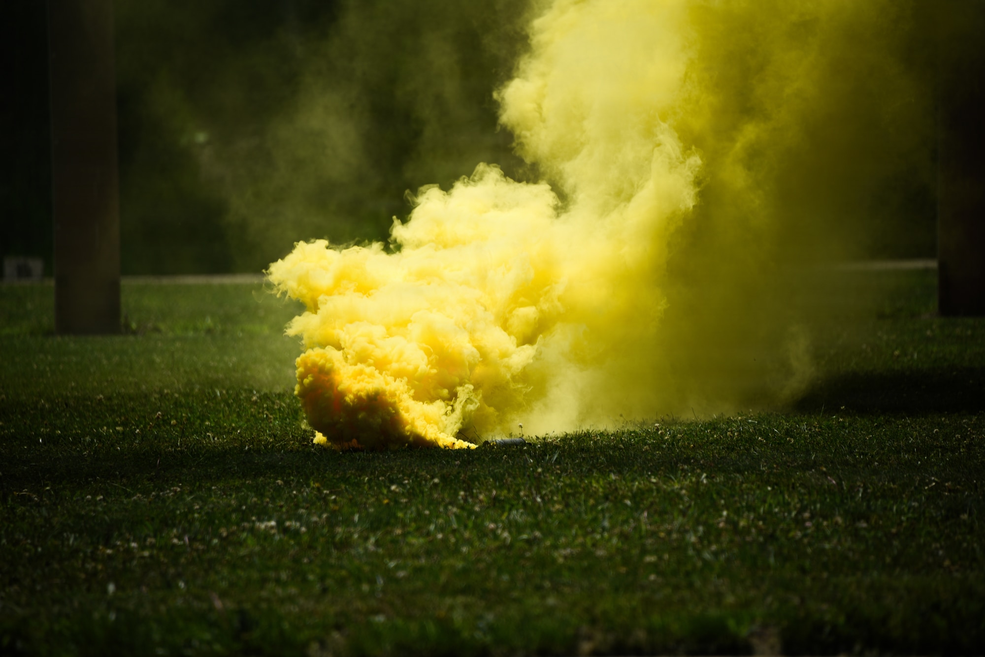 U.S. Airmen assigned to the 185th Air Refueling Wing’s Security Forces Squadron deploy smoke bombs and flash bangs during the Medical Group’s Tactical Combat Casualty Care exercise in Sioux City Iowa, June 12, 2026.