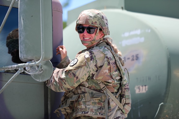 737th Transportation Company prepares for a fuel transfer mission at Operation Sentinel Justice 2026.