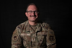 U.S. Air Force 2nd Lt. Kevin York, Air Force Mortuary Affairs Operations chaplain candidate, poses for a photo on Dover Air Force Base, Delaware, June 18, 2026. York will work with the AFMAO resilience team for one month as a part of his program. (U.S. Air Force photo by Staff Sgt. Madeline Baisey)