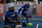 U.S. Air Force Chief Master Sgt. Jeremy Mapalo, Air Force Warrior Games team captain, returns a volley during the 2026 Warrior Games in San Antonio, Texas, June 13, 2026. The 2026 Warrior Games take place 13-20 June in San Antonio, Texas, bringing together nearly 200 wounded, ill, and injured service members and veterans from the Army, Marine Corps, Navy/Coast Guard, Air Force/Space Force, and Special Operations Command to compete across multiple adaptive sporting events. (U.S. Air Force photo by Staff Sgt. Sergio Avalos)