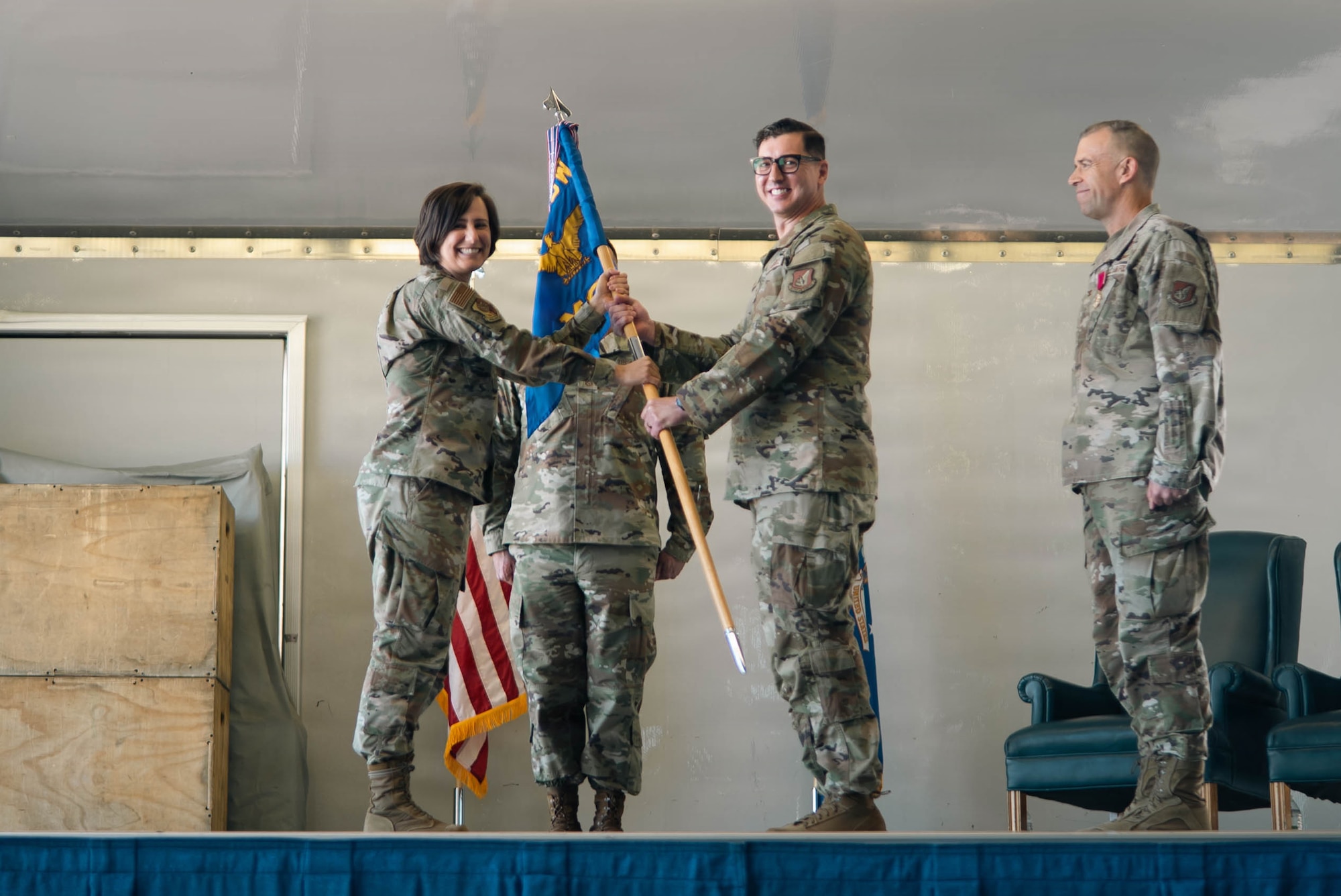 U.S. Air Force Col. Jacob Foley, incoming 673d Mission Support Group commander, right, assumes command from Col. Lisa Mabbutt, Joint Base Elmendorf-Richardson and 673d Air Base Wing commander, during the 673d MSG change-of-command ceremony on JBER, Alaska, June 18, 2026. The 673d MSG is composed of five squadrons – the 773d Force Support Squadron, the 673d Communications Squadron, the 673d Security Forces Squadron, the 673d Contracting Squadron and the 673d Force Support Squadron – providing support to the 673d Air Base Wing and 55 associate and tenant units assigned to JBER. (U.S. Air Force photo by Airman 1st Class Keola Vischi)