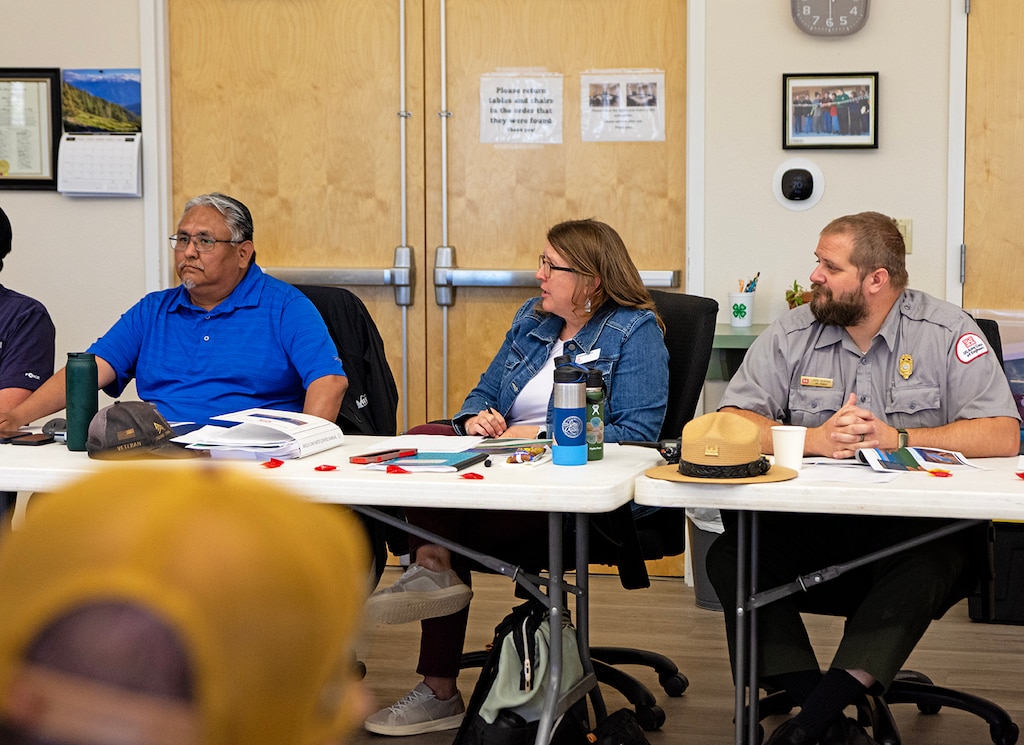 (L-R): Reynalden Delgarito, Rio Grande Basin Manager in the district’s Water Management Section; Samantha Jones, Rio Grande Operations Project Manager; and John Burman, Abiquiu Lake Project Manager, participate in the Abiquiu Dam Safety Tabletop Exercise, May 7, 2026.