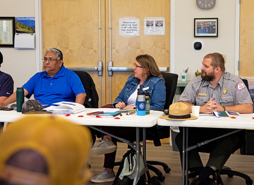 (L-R): Reynalden Delgarito, Rio Grande Basin Manager in the district’s Water Management Section; Samantha Jones, Rio Grande Operations Project Manager; and John Burman, Abiquiu Lake Project Manager, participate in the Abiquiu Dam Safety Tabletop Exercise, May 7, 2026.
