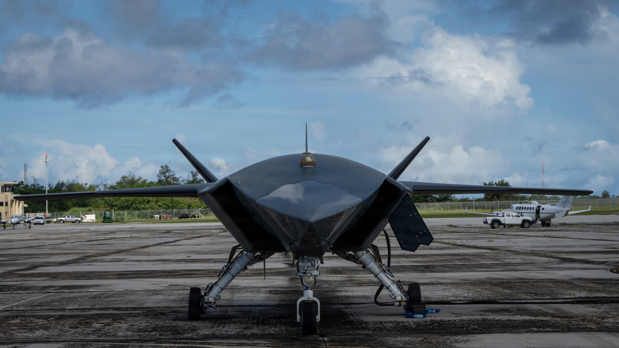 A Boeing Defence Australia’s MQ-28 Ghost Bat, a production representative test aircraft, undergoes preflight checks during Exercise Valiant Shield 2026 at Rota, Commonwealth of the Northern Mariana Islands, June 21, 2026.