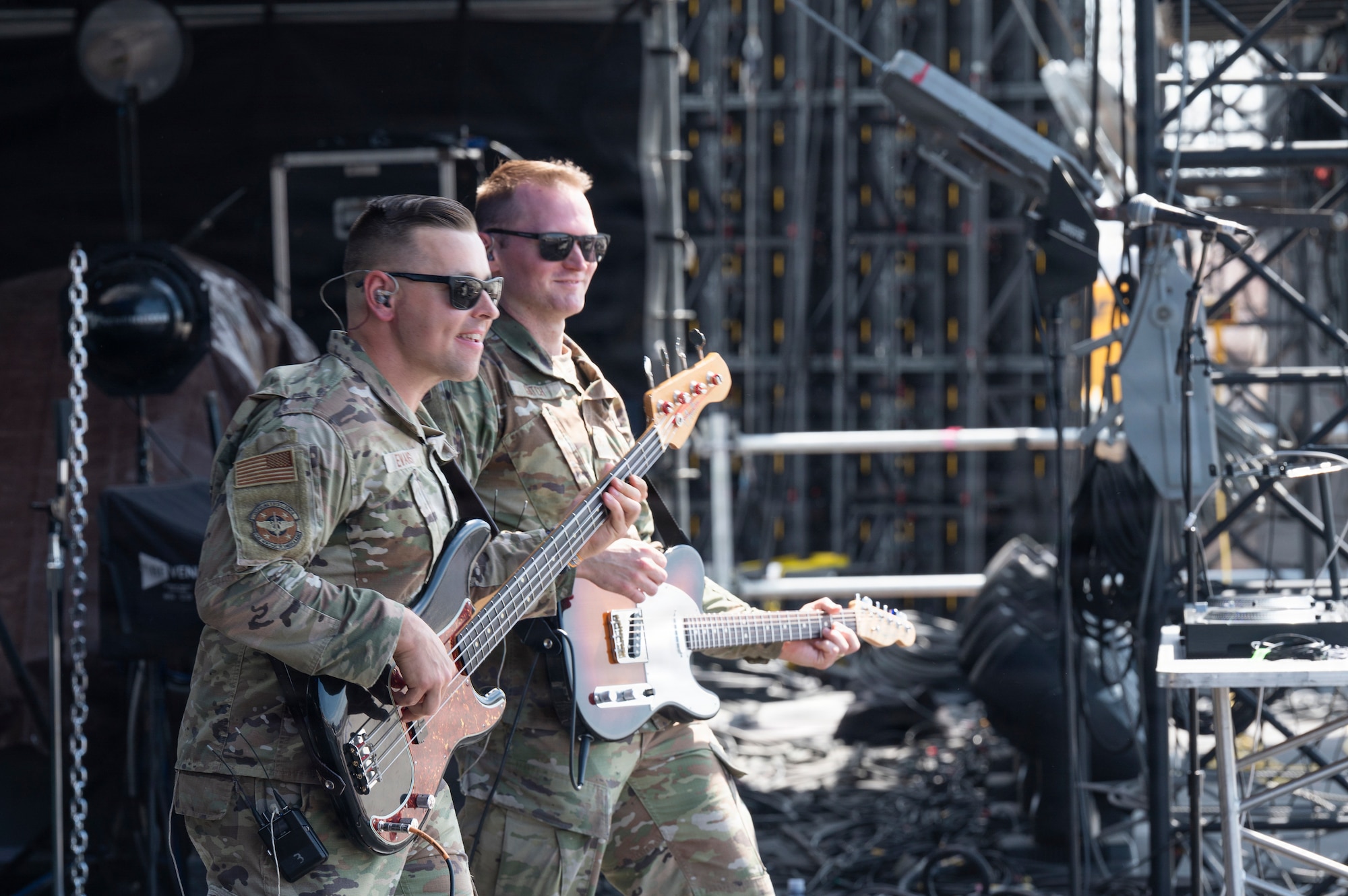 Left) Staff Sgt. Simon Evans, U.S. Air Force Heritage of America Band bassist, and Senior Airman Michael Gatch, U.S. Air Force Heritage of America Band guitarist, perform at the Barefoot Country Music Fest in Wildwood, New Jersey, June 18, 2026.