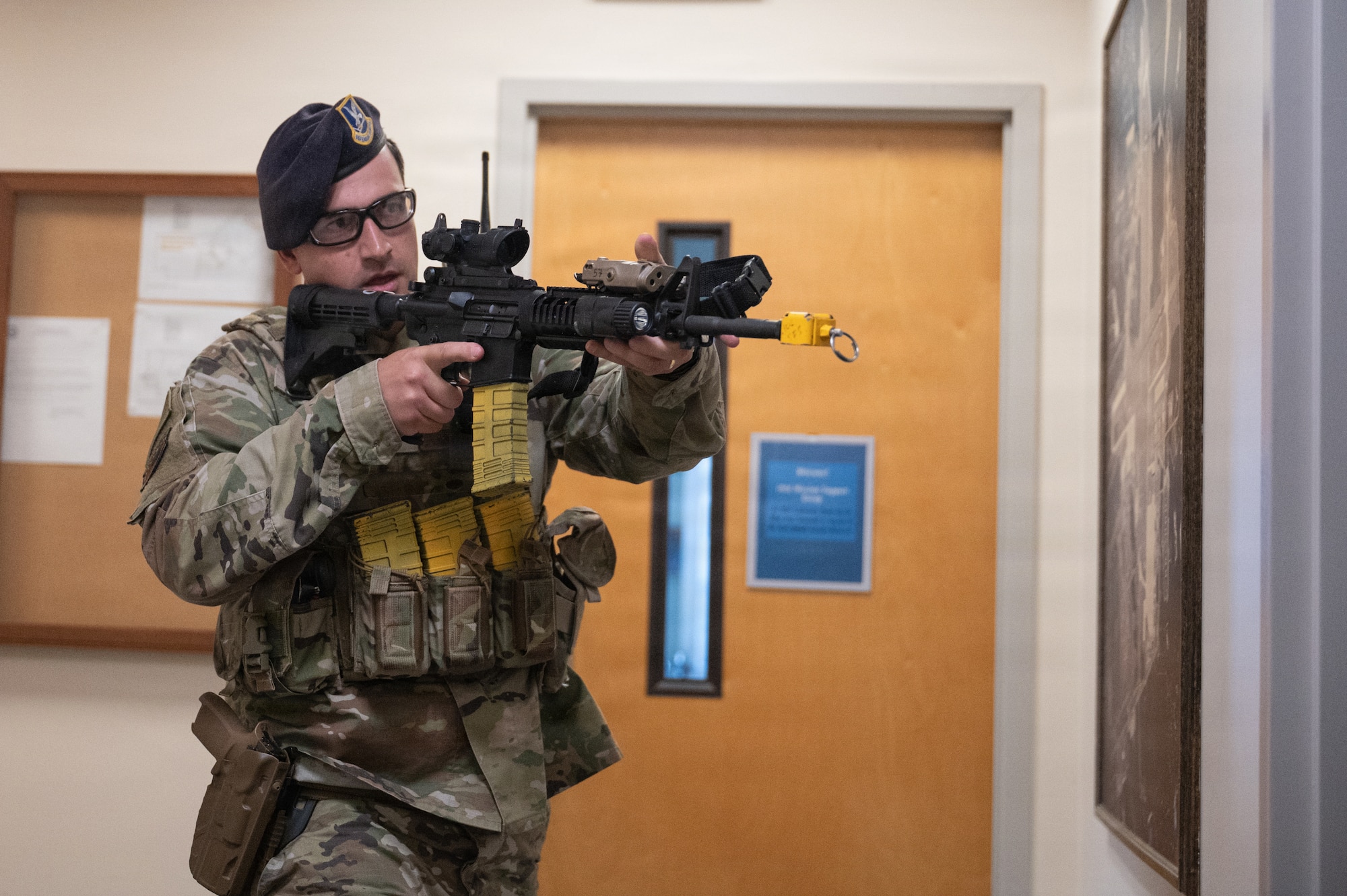 Airmen performing their assigned duties during a military exercise.